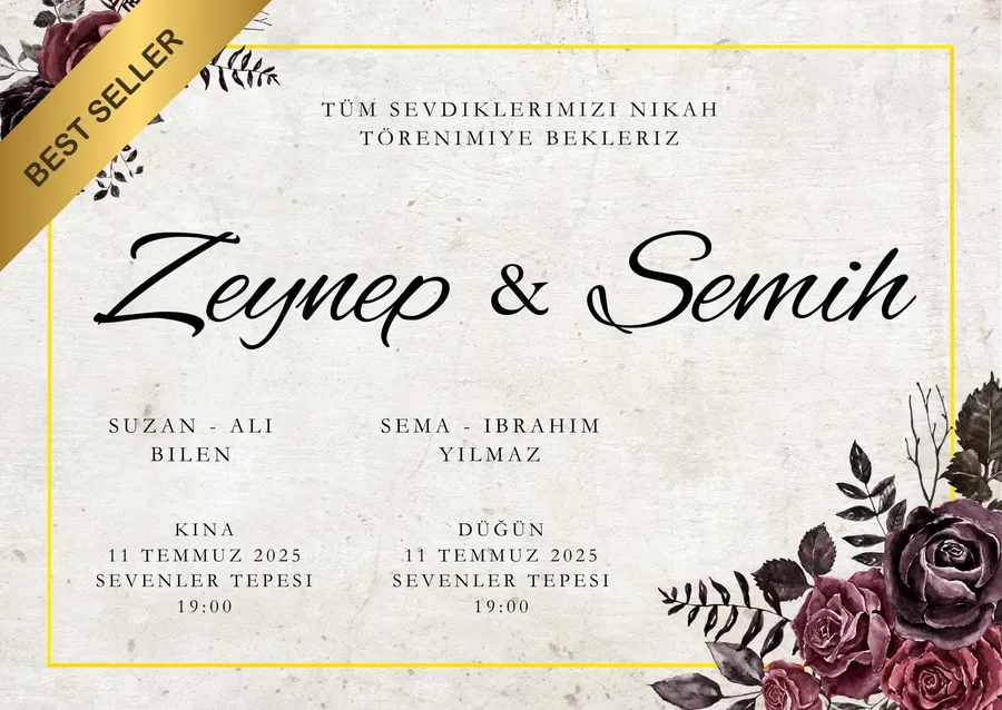 2025 trendi AI tasarlanmış zarif dijital düğün davetiyesi örneği